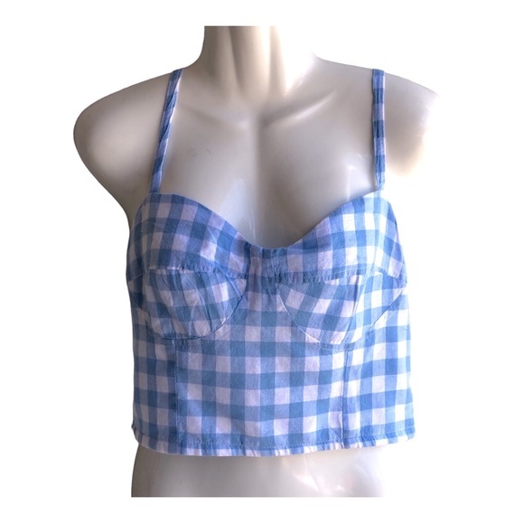 Japna Womens Blue and White Checkered Cropped‎ Top Size Large NWT. - Picture 1 of 12